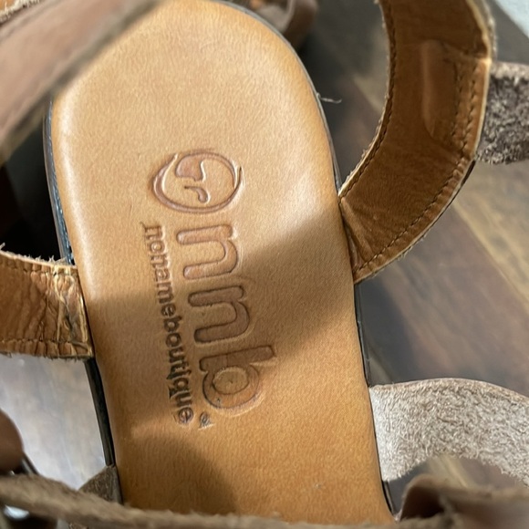 NNB sblock heel tan brown strappy leather platform shoes size 7 - Picture 9 of 16